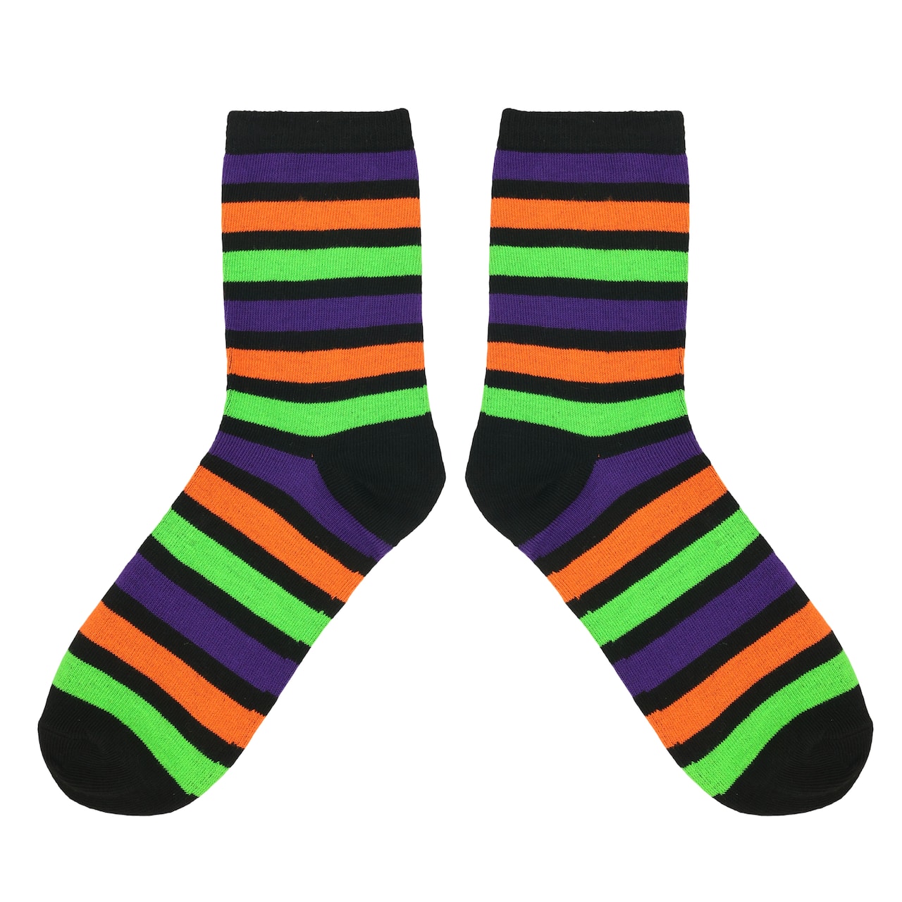 Neon Green, Orange & Black Stripes Adult Quarter Crew Socks by Celebrate It™